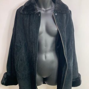 100% Genuine leather Vintage Black suede coat